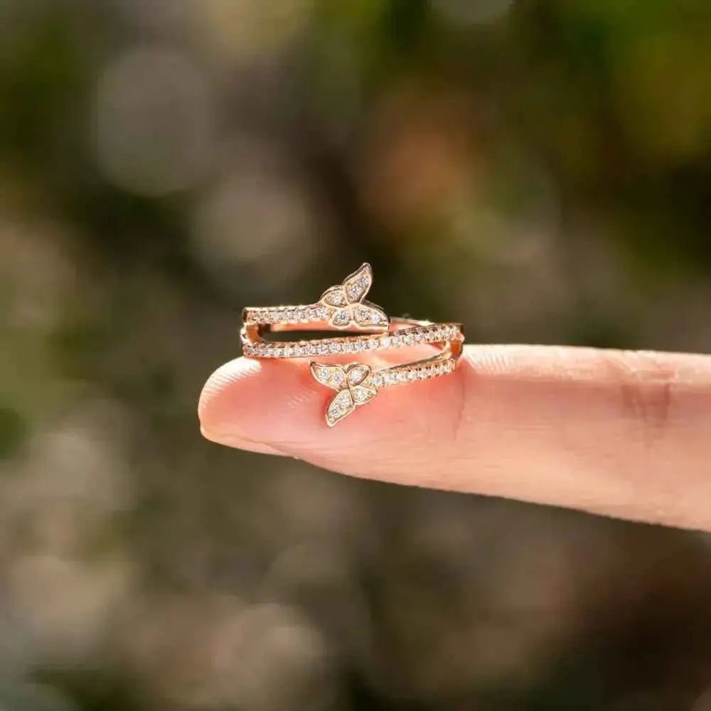 925 Sterling Silver Inlaid Zircon Butterfly Ring - SmileBen
