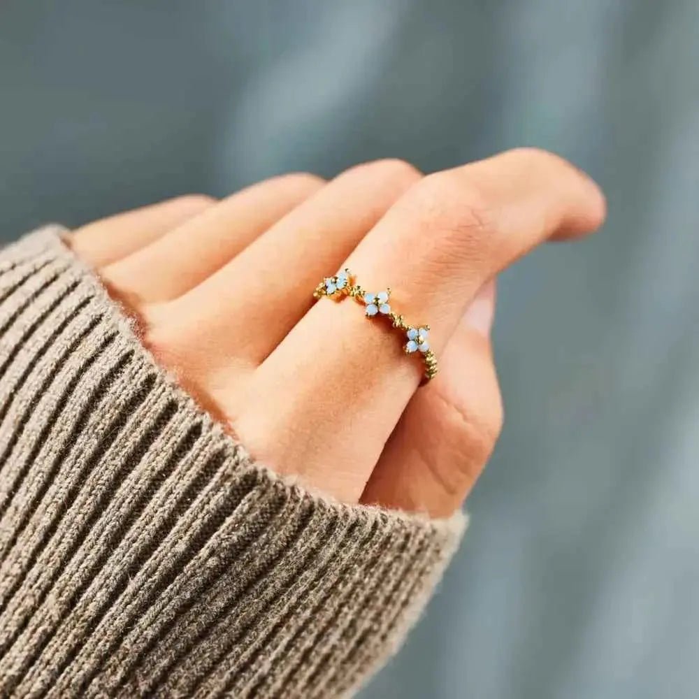925 Sterling Silver Inlaid Zircon Flower Ring - SmileBen