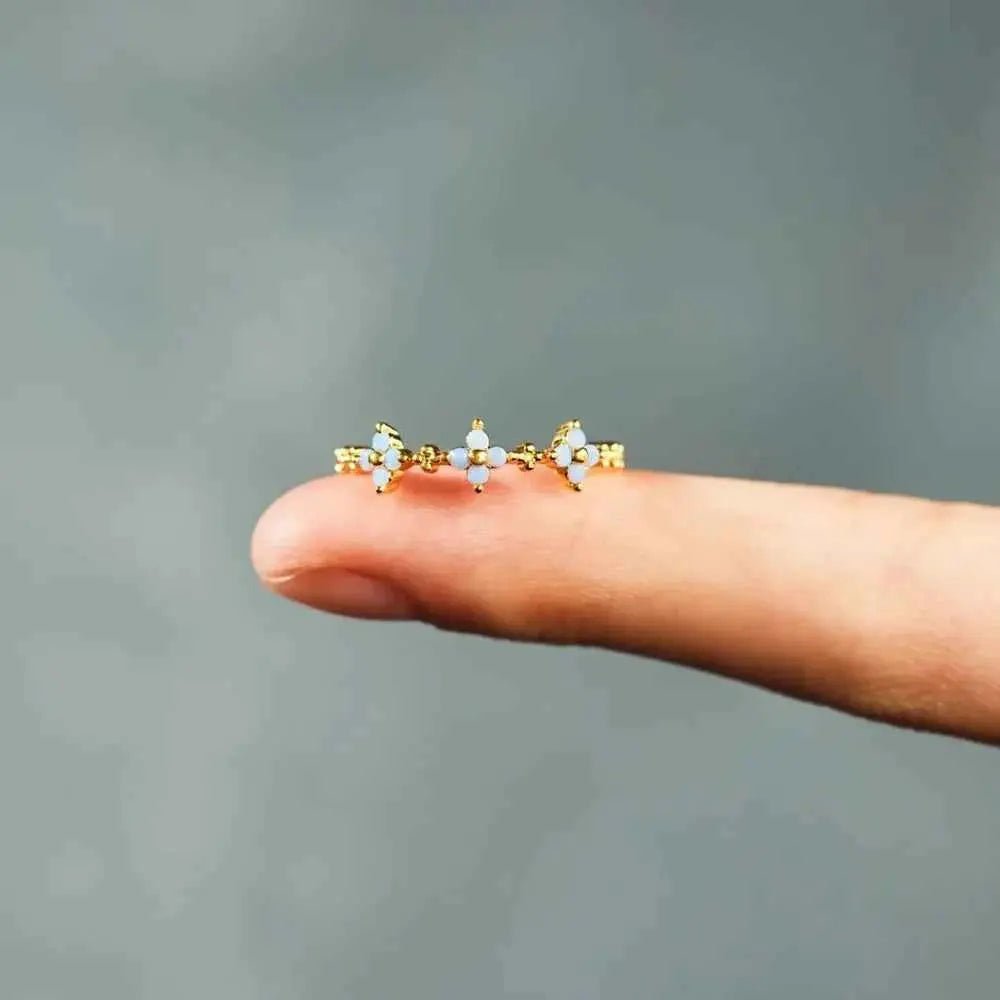 925 Sterling Silver Inlaid Zircon Flower Ring - SmileBen