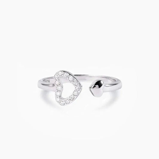 925 Sterling Silver Inlaid Zircon Heart Open Ring - SmileBen