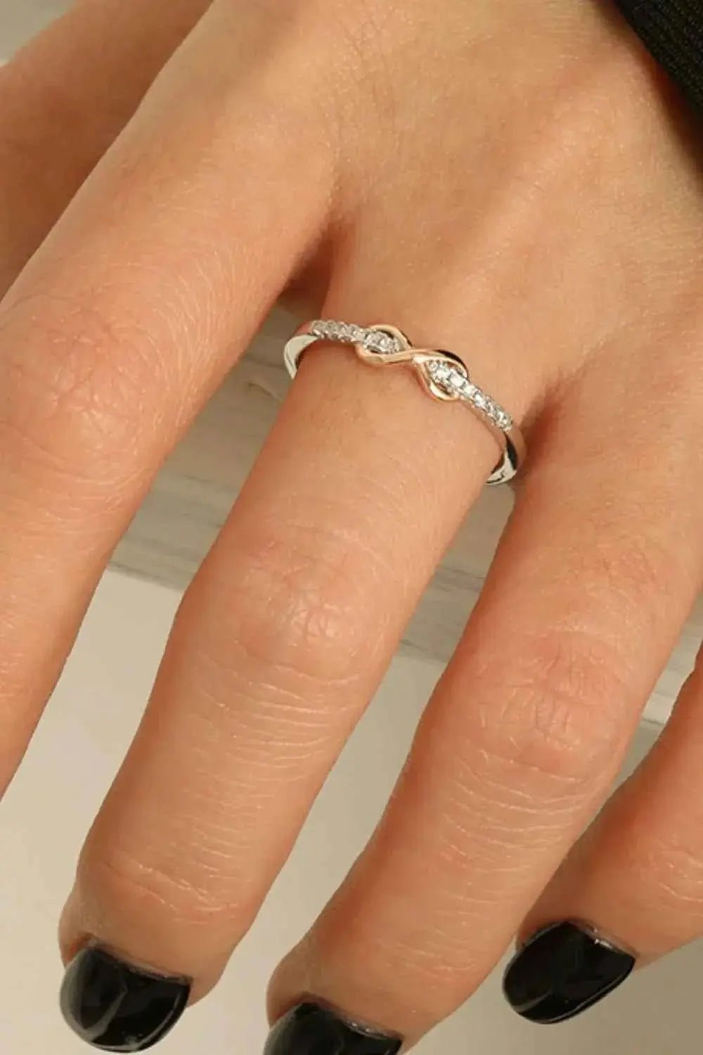 925 Sterling Silver Inlaid Zircon Infinity Symbol Ring - SmileBen