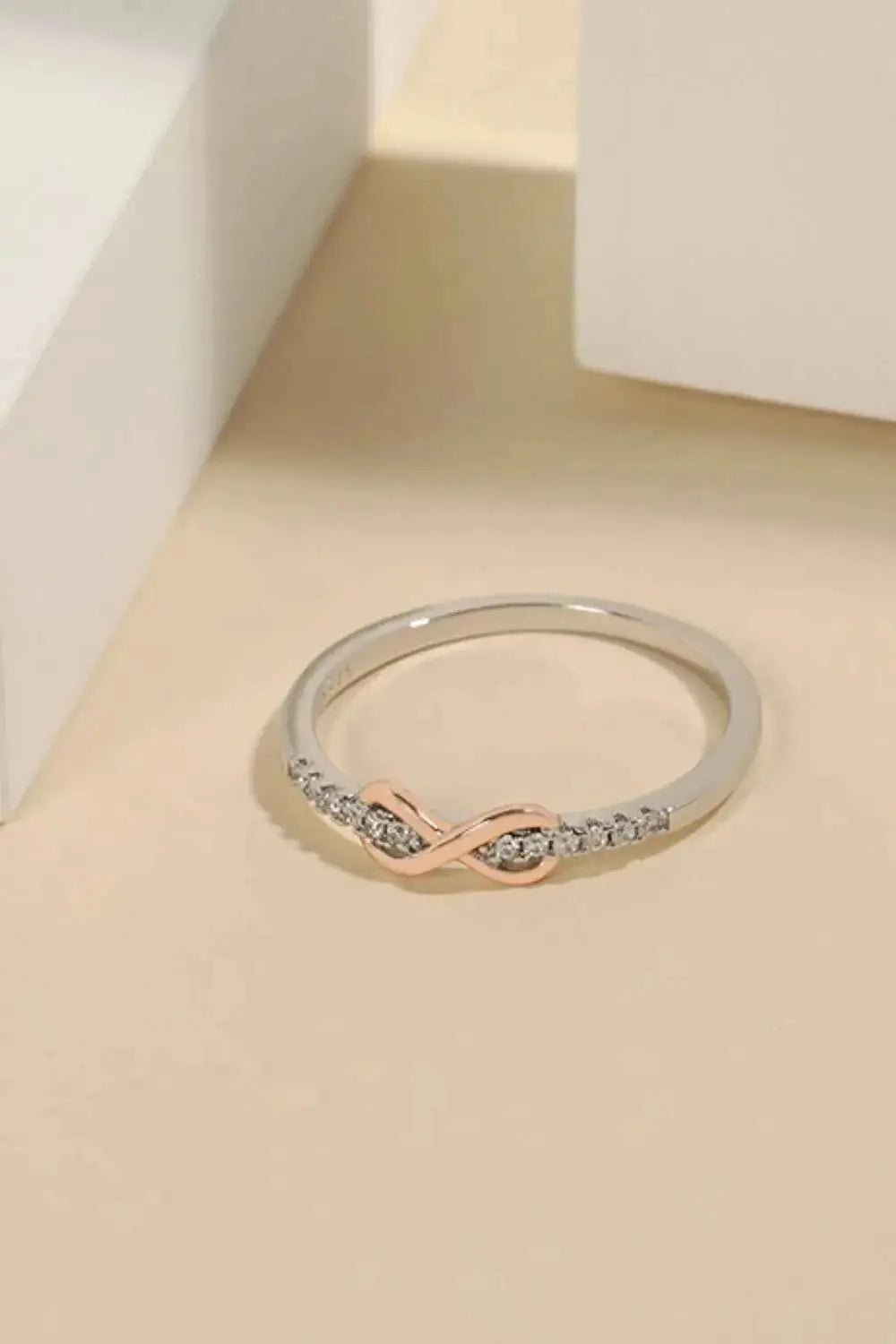 925 Sterling Silver Inlaid Zircon Infinity Symbol Ring - SmileBen