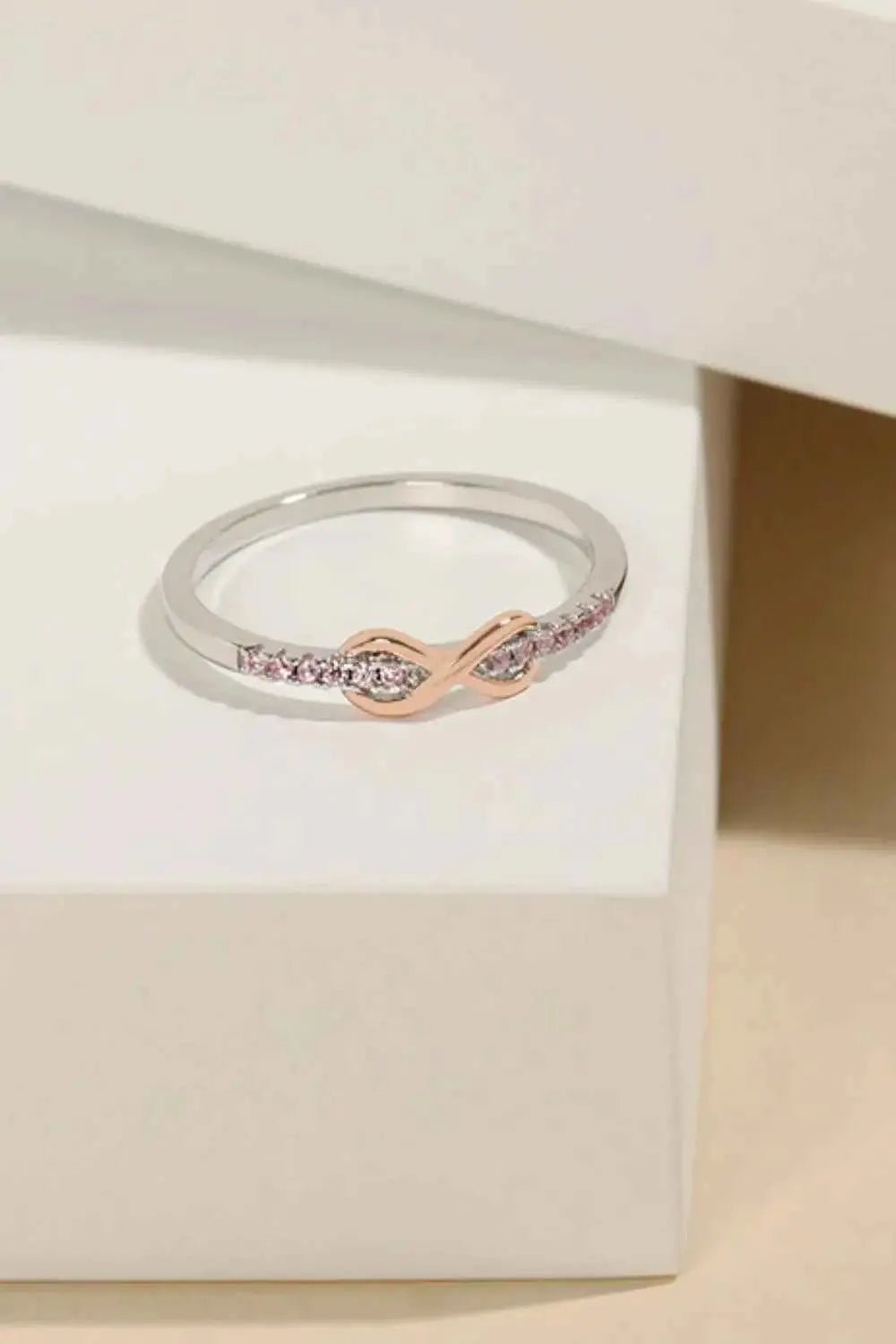 925 Sterling Silver Inlaid Zircon Infinity Symbol Ring - SmileBen