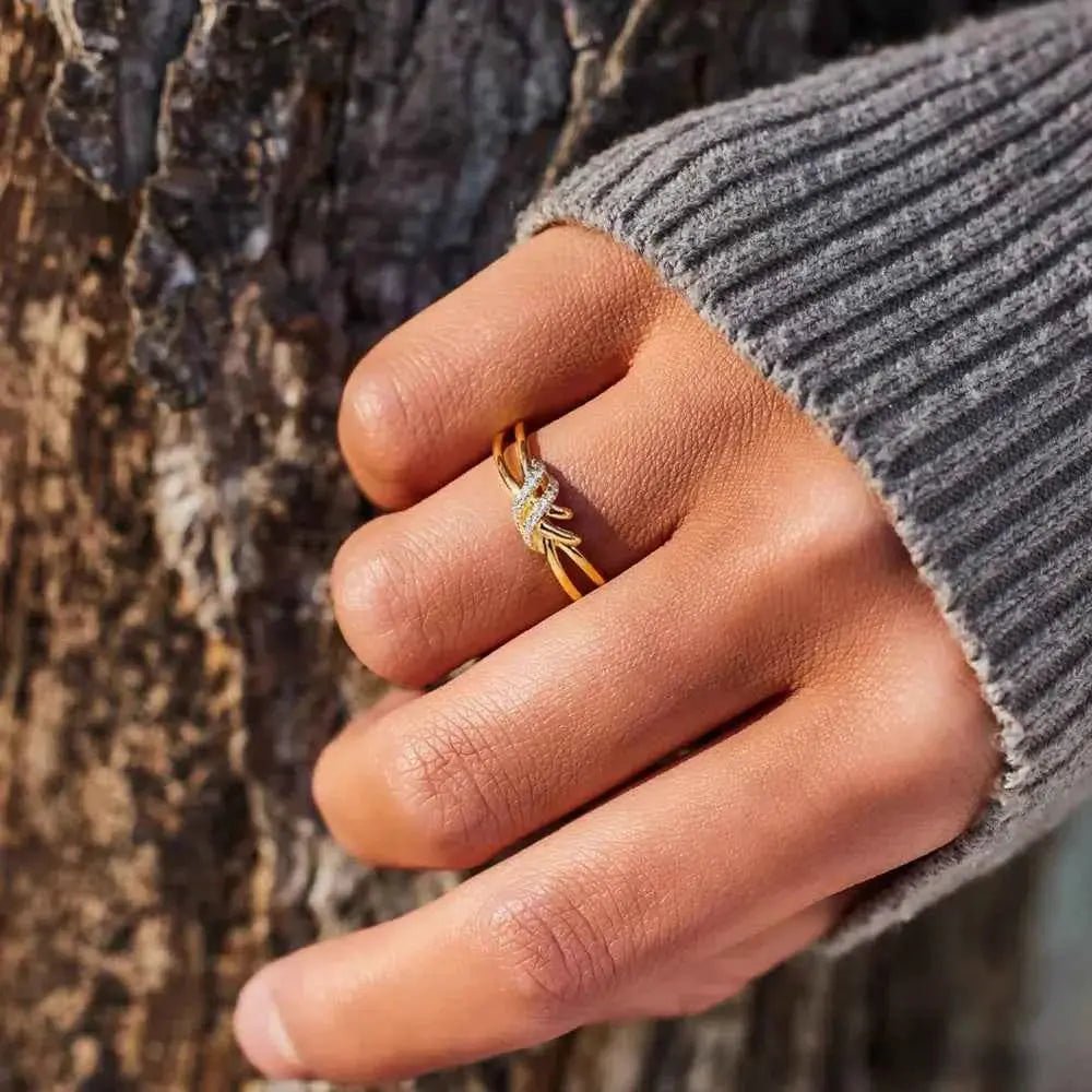 925 Sterling Silver Inlaid Zircon Wrapped Knot Ring - SmileBen