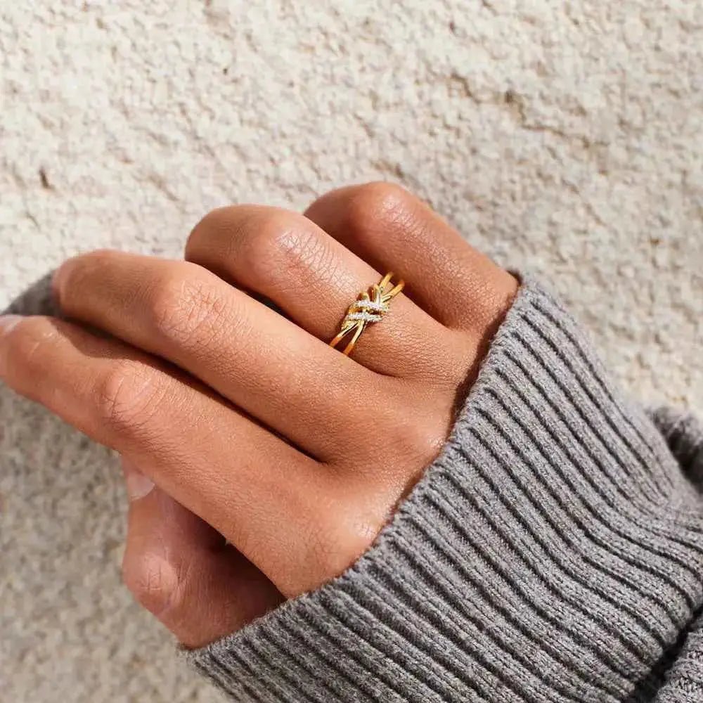 925 Sterling Silver Inlaid Zircon Wrapped Knot Ring - SmileBen