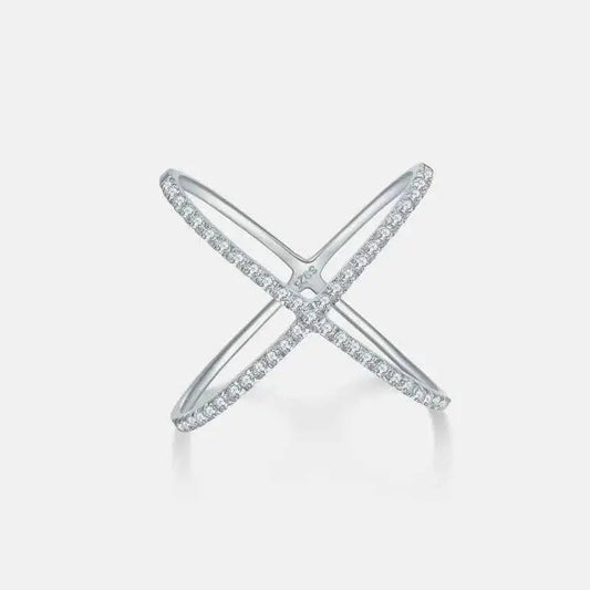 925 Sterling Silver Moissanite Crisscross Ring - SmileBen