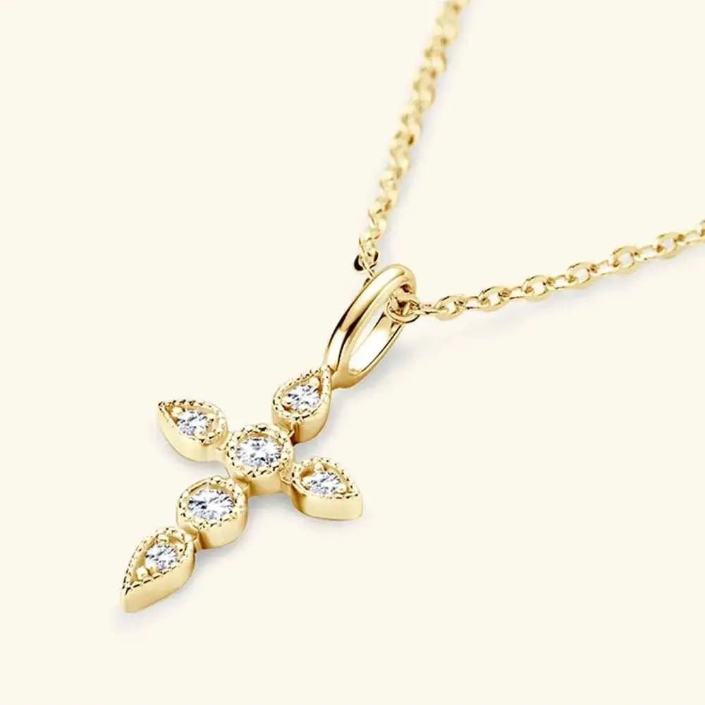 925 Sterling Silver Moissanite Cross Pendant Necklace - SmileBen