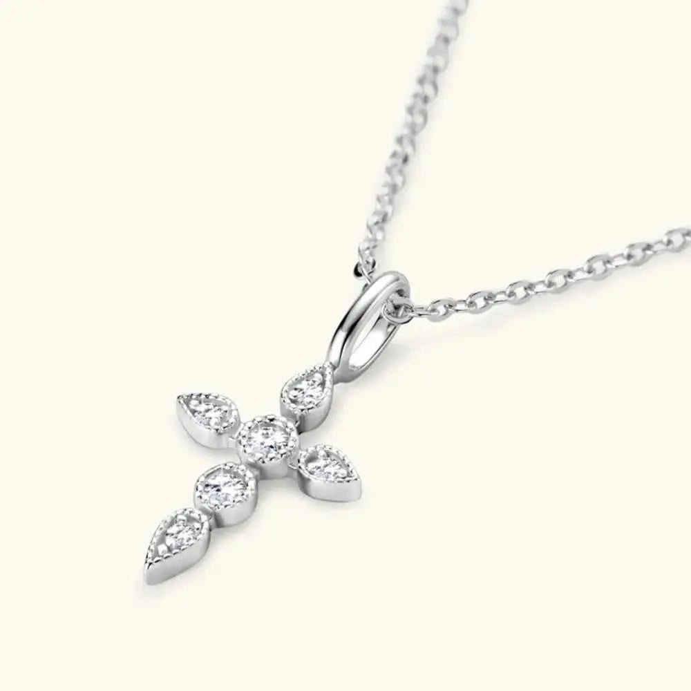 925 Sterling Silver Moissanite Cross Pendant Necklace - SmileBen