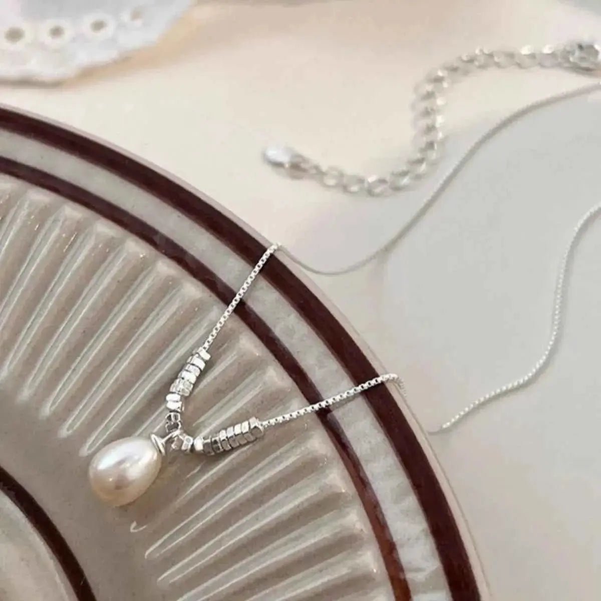 925 Sterling Silver Pearl Drop Necklace - SmileBen