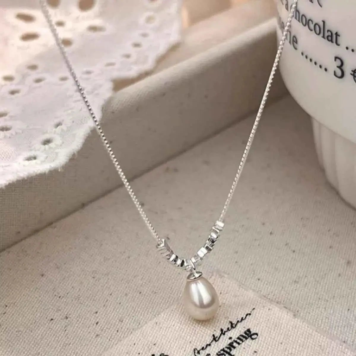 925 Sterling Silver Pearl Drop Necklace - SmileBen