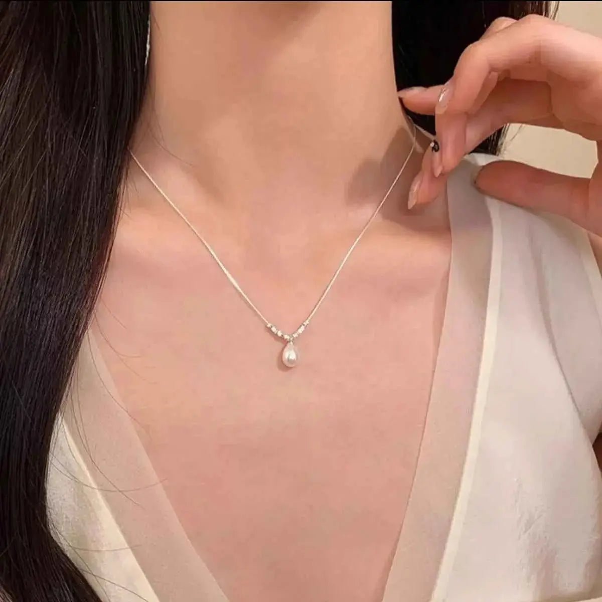 925 Sterling Silver Pearl Drop Necklace - SmileBen