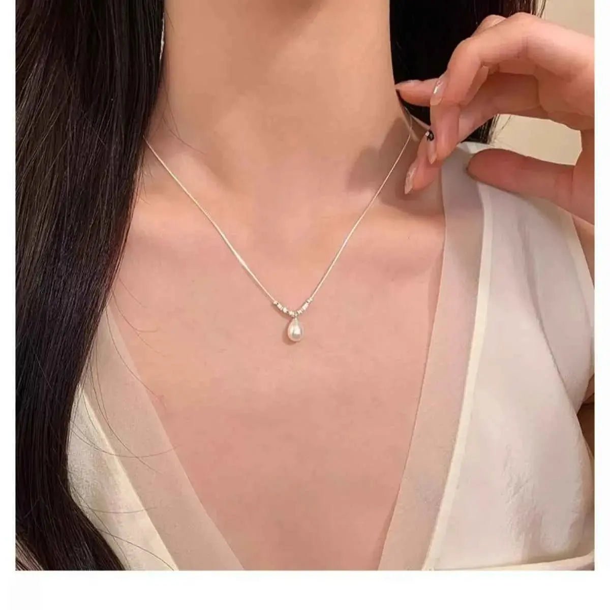 925 Sterling Silver Pearl Drop Necklace - SmileBen