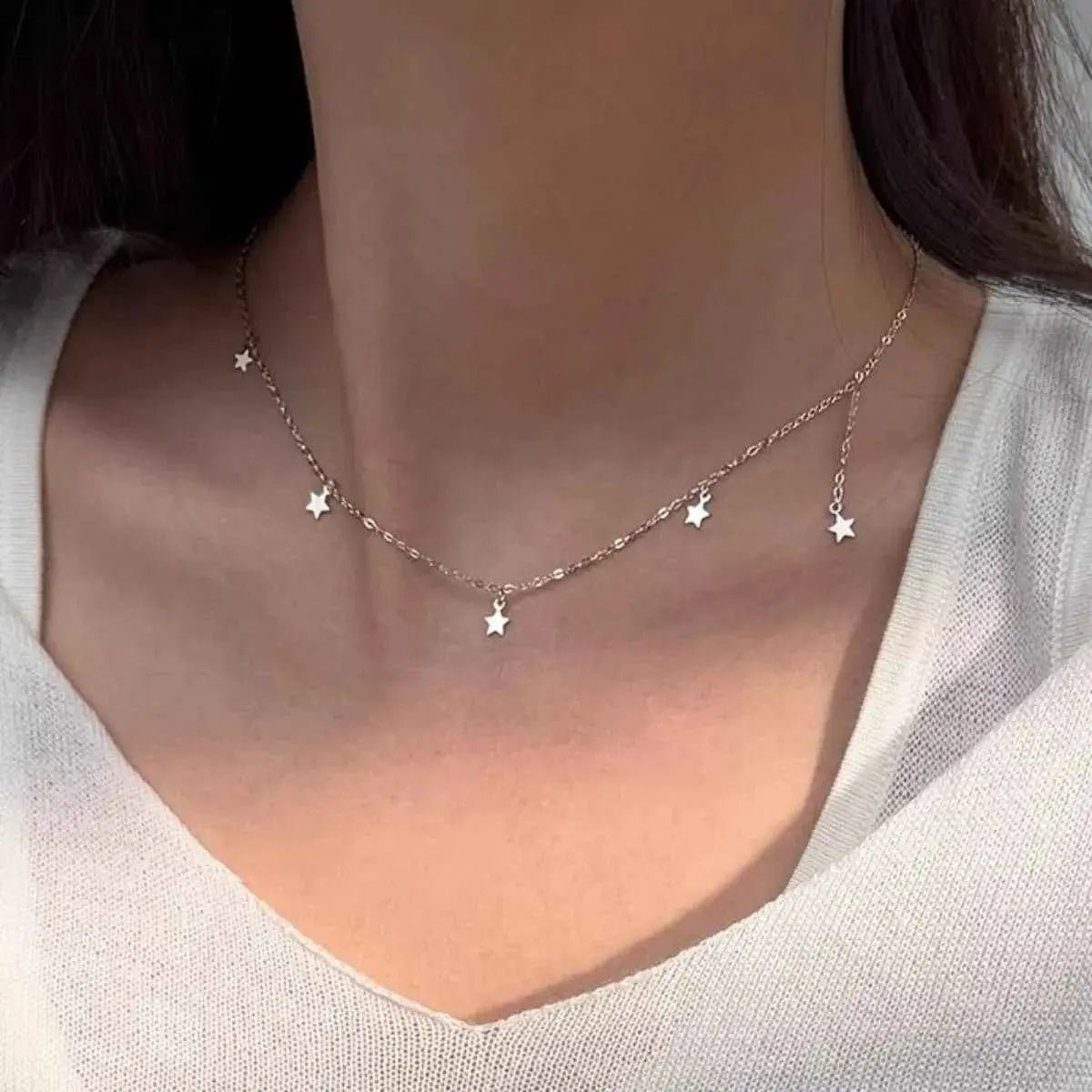 925 Sterling Silver Star Charm Necklace - SmileBen