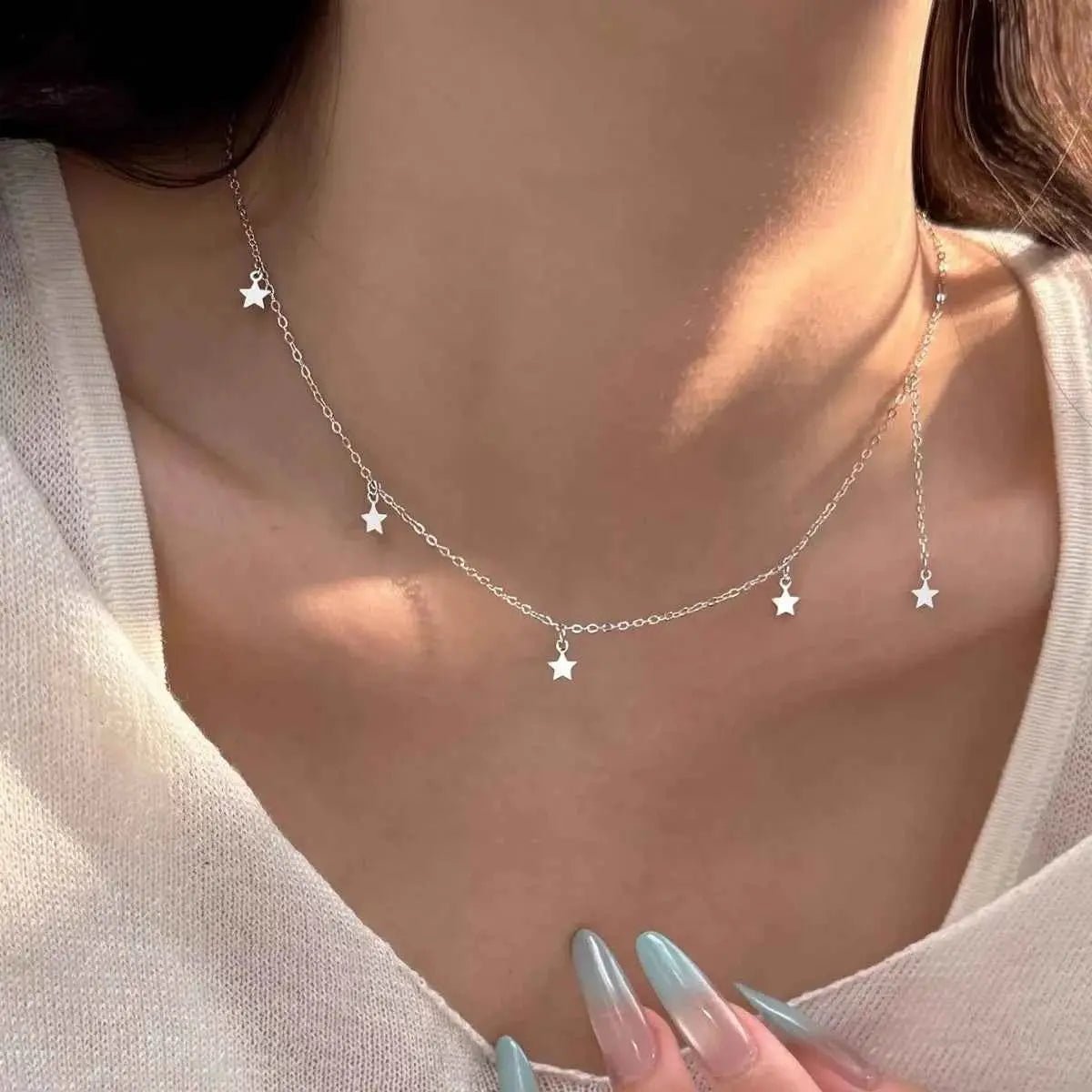 925 Sterling Silver Star Charm Necklace - SmileBen