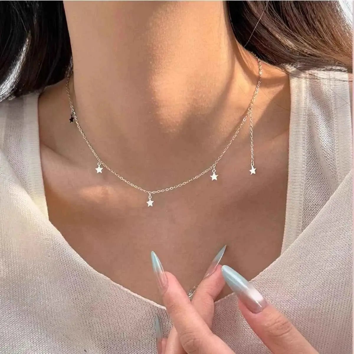 925 Sterling Silver Star Charm Necklace - SmileBen