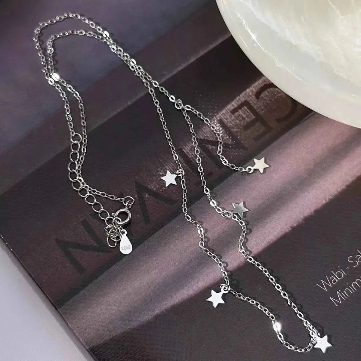925 Sterling Silver Star Charm Necklace - SmileBen