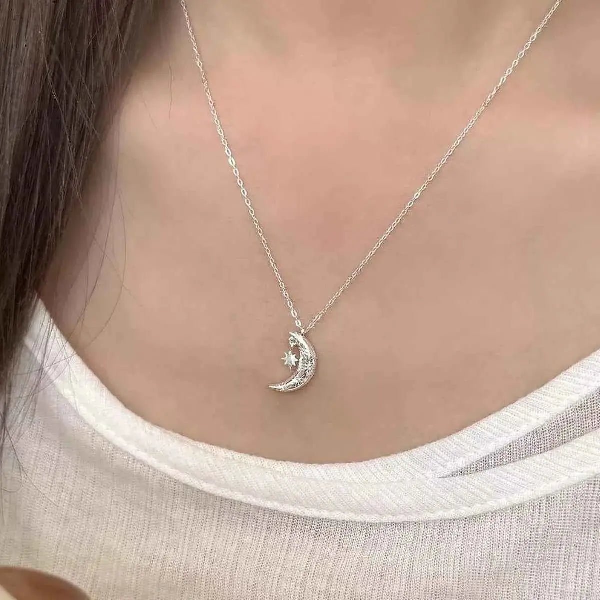 925 Sterling Silver Star Moon Necklace - SmileBen