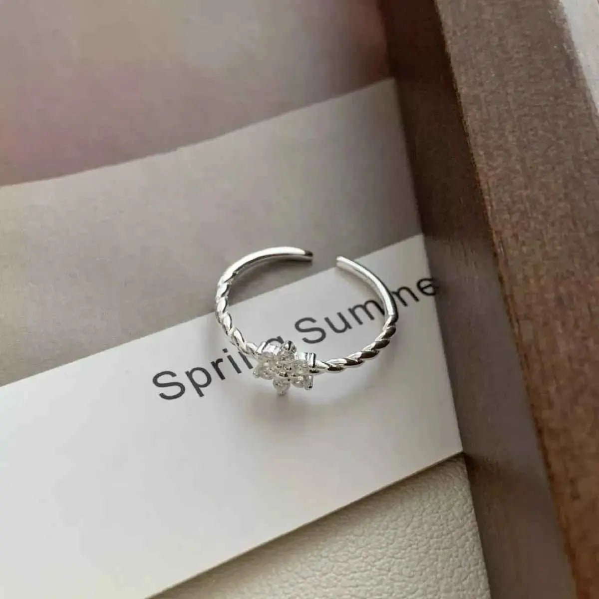 925 Sterling Silver Zircon Flower Open Ring - SmileBen