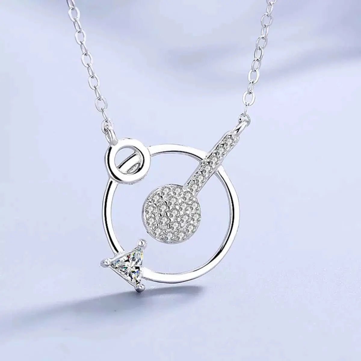 925 Sterling Silver Zircon Geometric Pendant Necklace - SmileBen