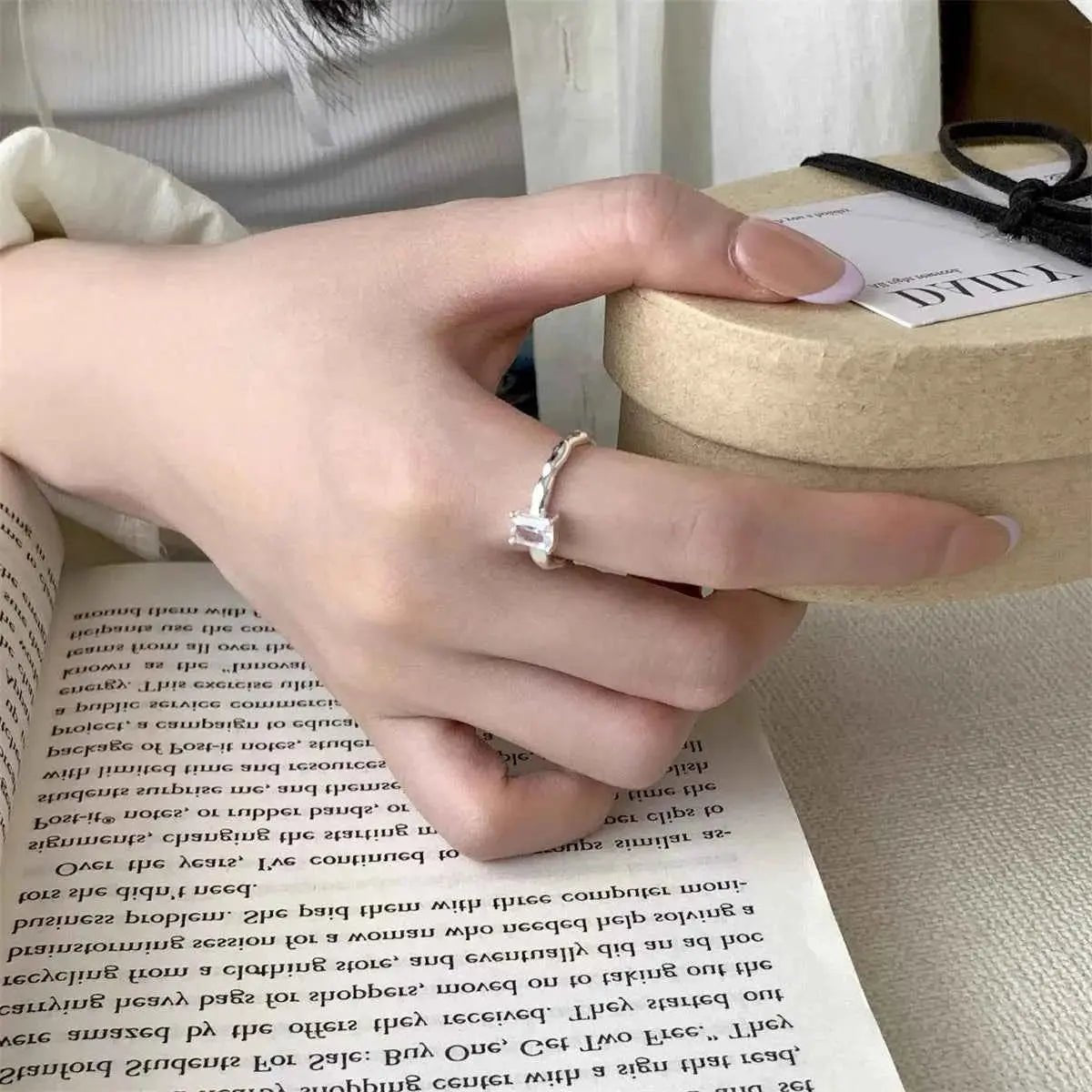 925 Sterling Silver Zircon Geometric Ring - SmileBen