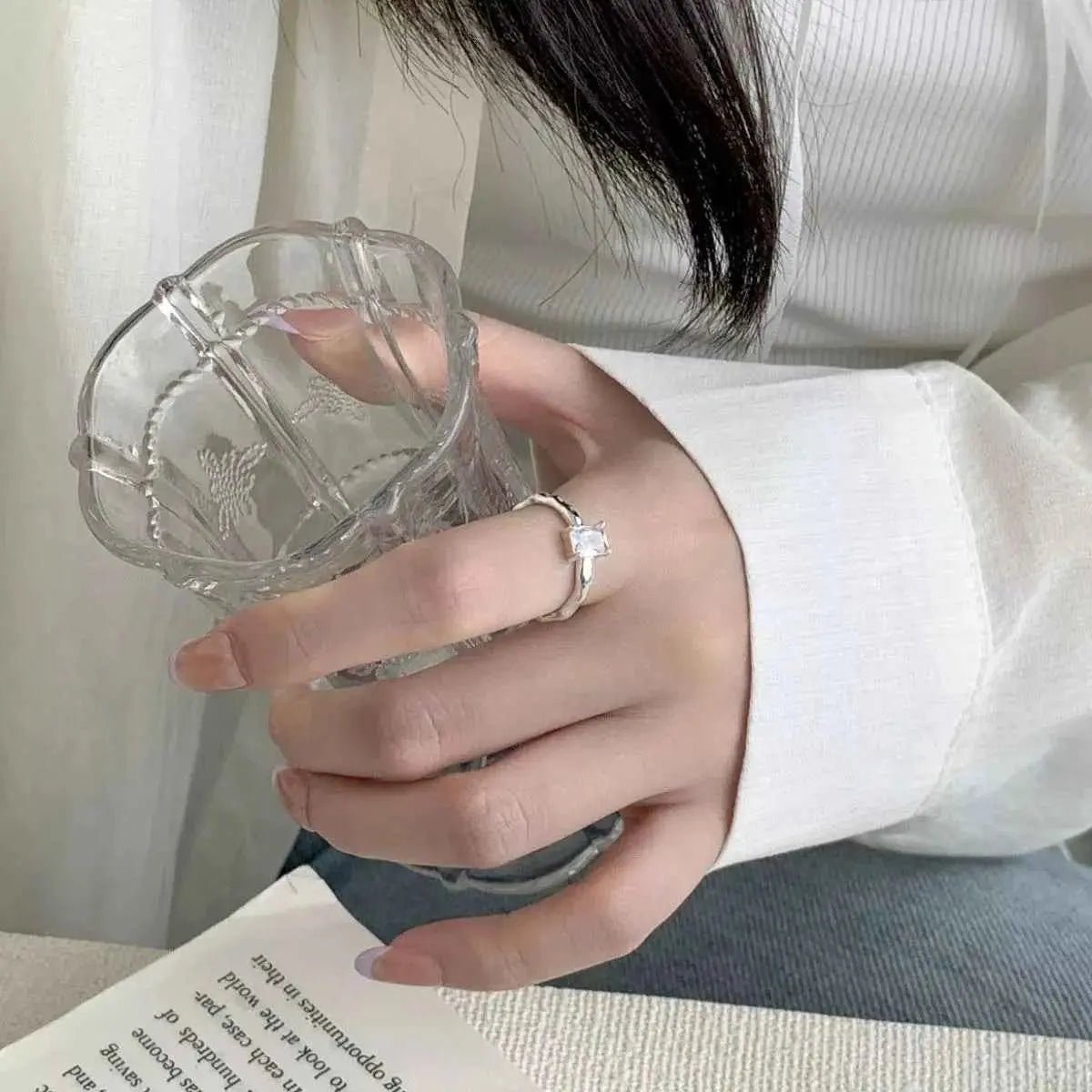 925 Sterling Silver Zircon Geometric Ring - SmileBen