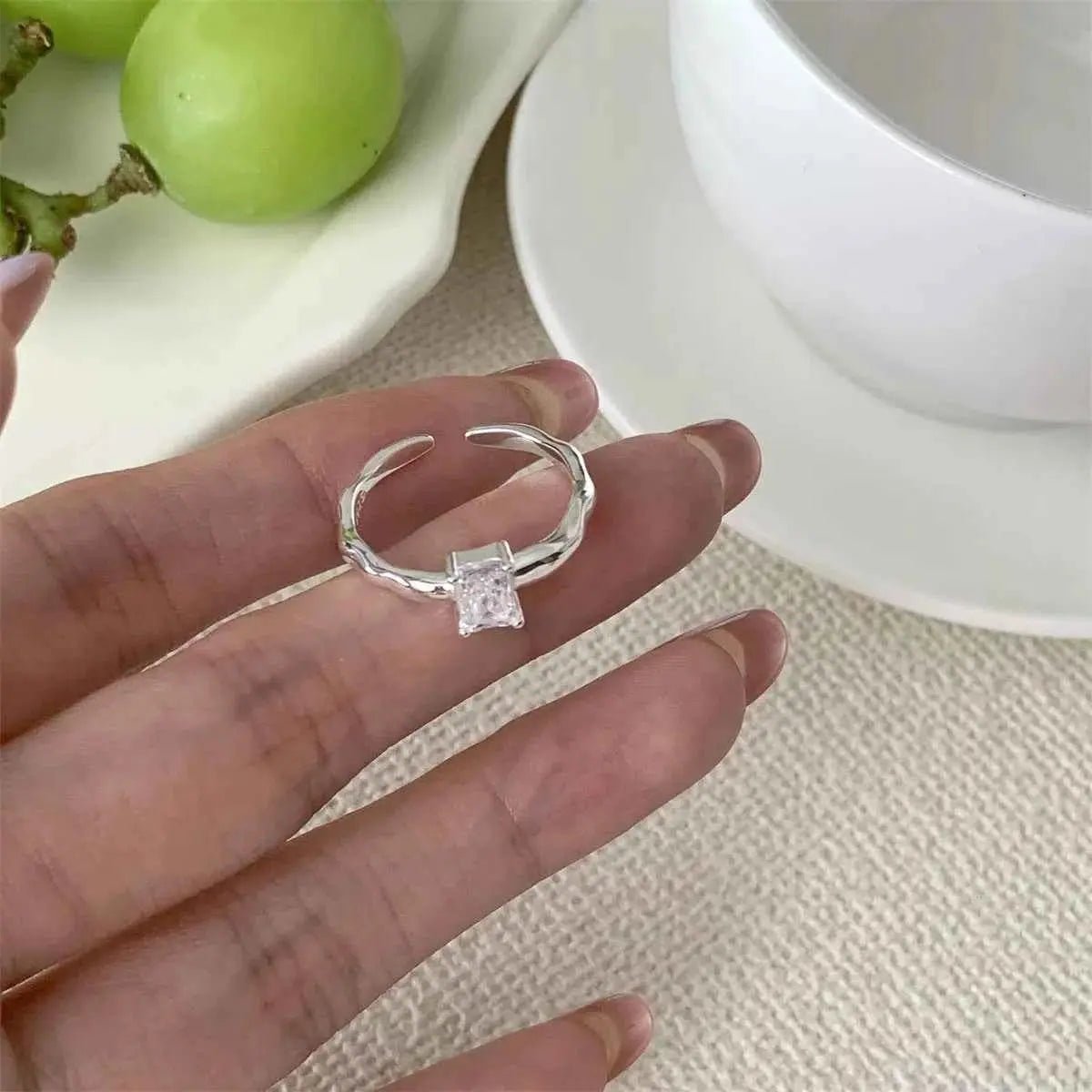 925 Sterling Silver Zircon Geometric Ring - SmileBen