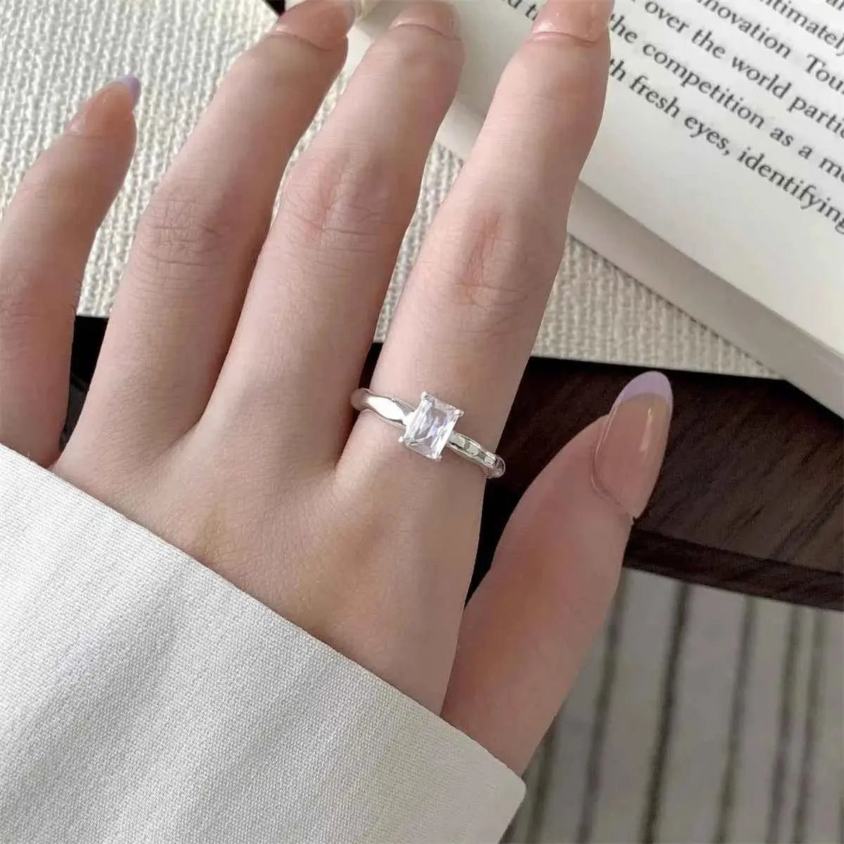 925 Sterling Silver Zircon Geometric Ring - SmileBen