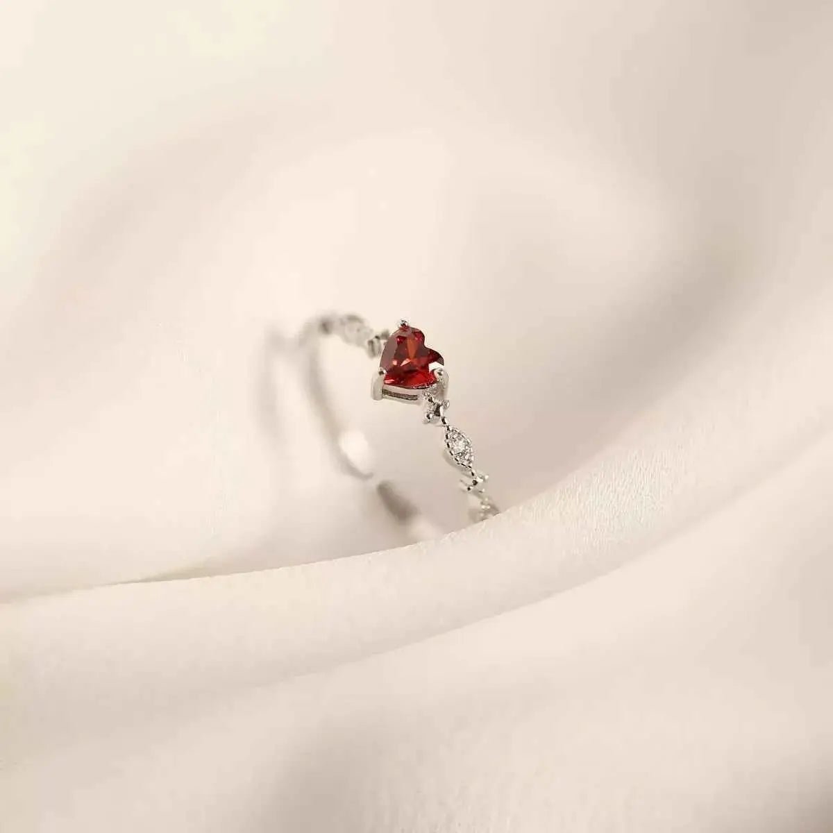 925 Sterling Silver Zircon Heart Open Ring - SmileBen
