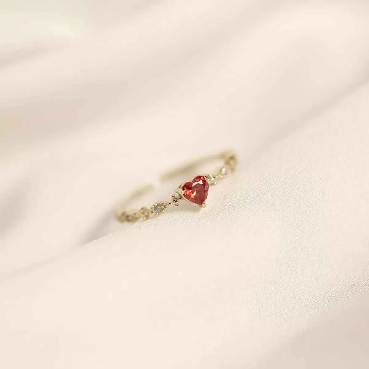 925 Sterling Silver Zircon Heart Open Ring - SmileBen
