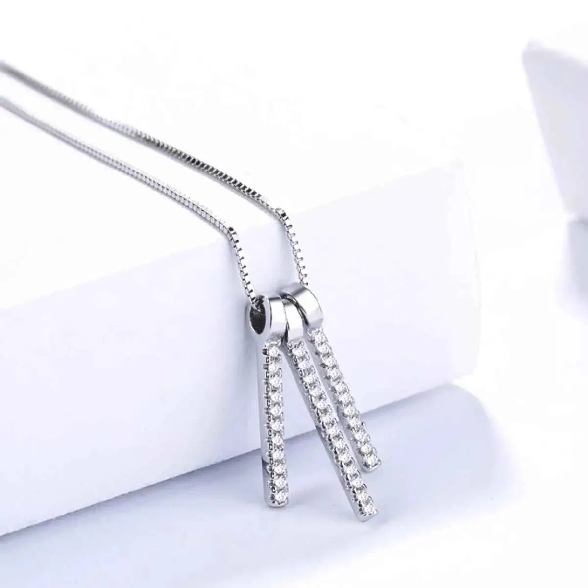 925 Sterling Silver Zircon Tassel Pendant Necklace - SmileBen