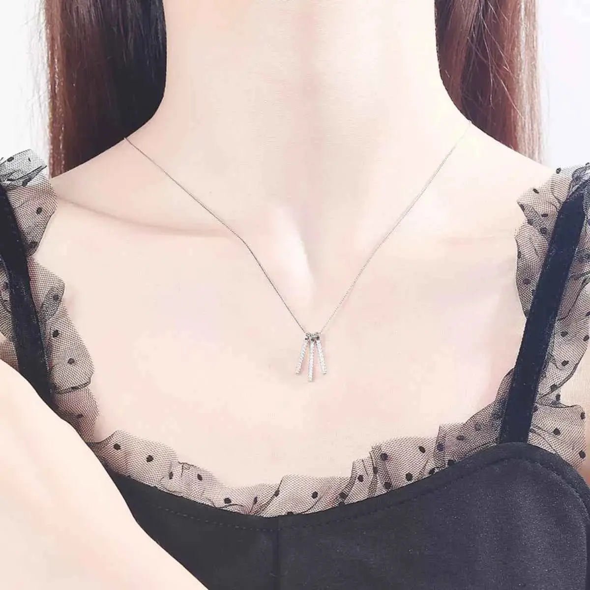 925 Sterling Silver Zircon Tassel Pendant Necklace - SmileBen