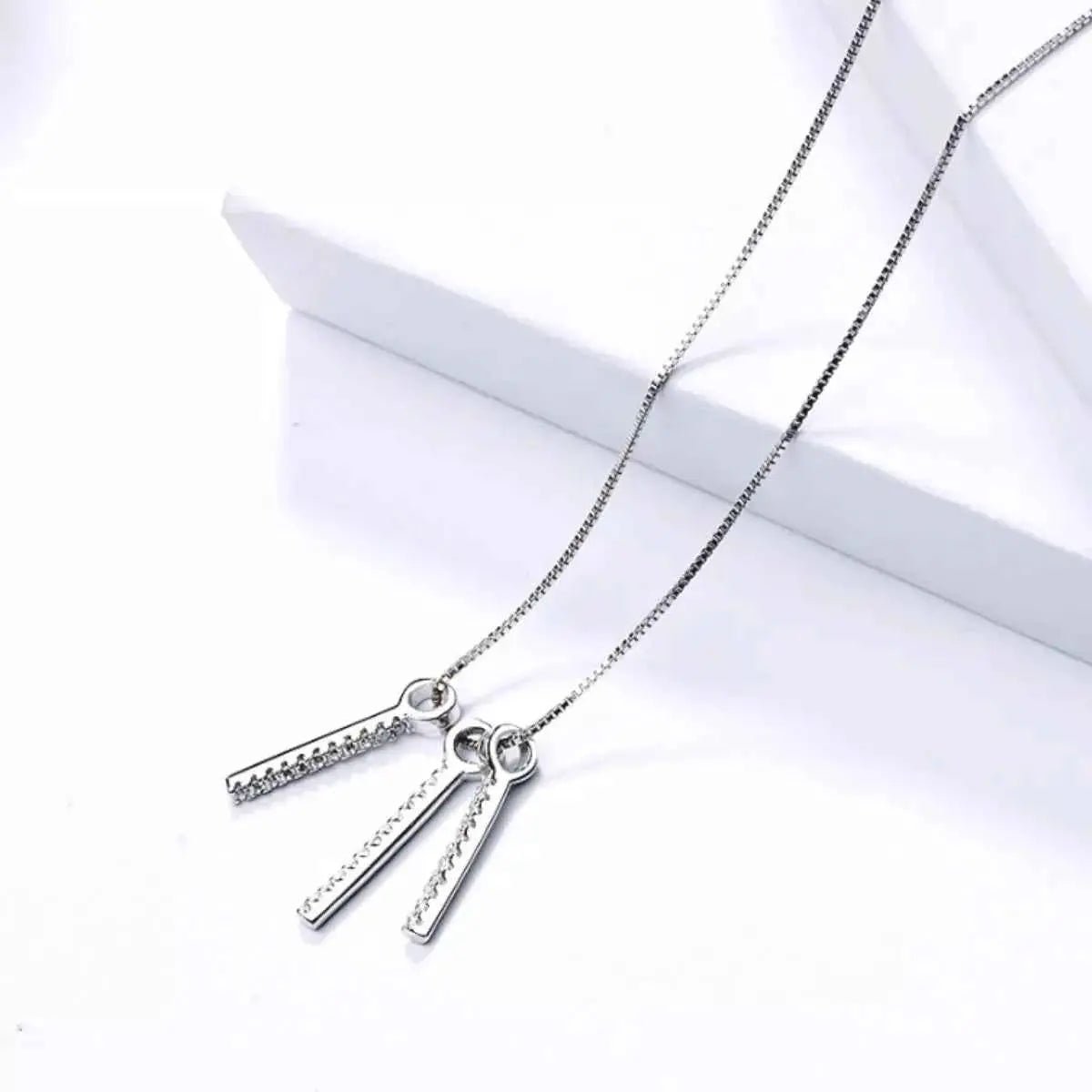 925 Sterling Silver Zircon Tassel Pendant Necklace - SmileBen
