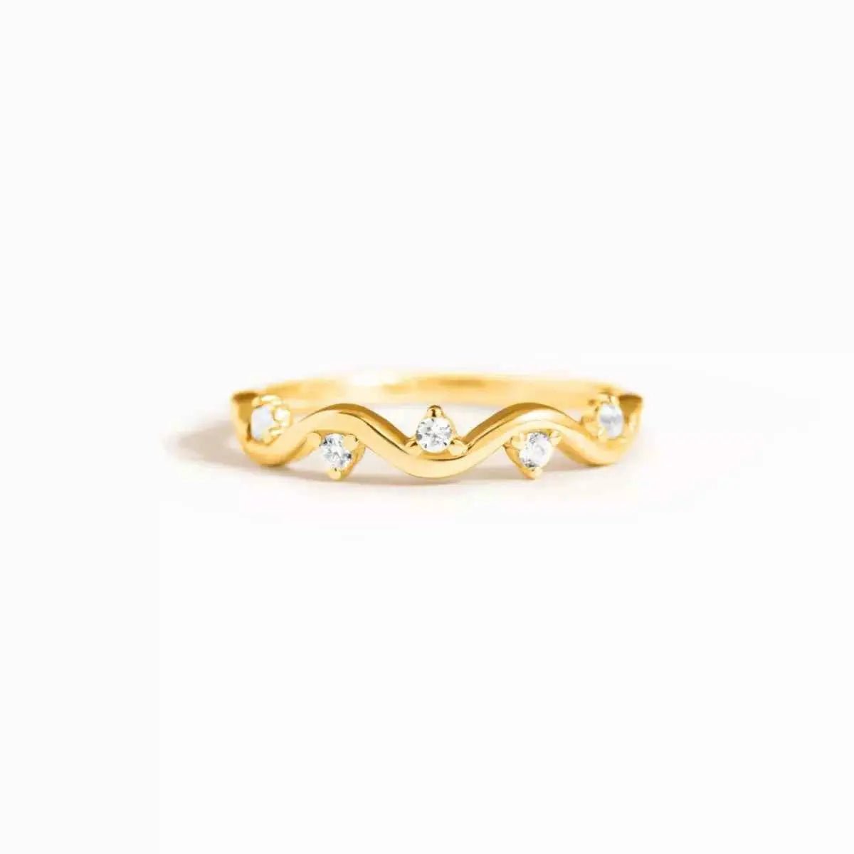 925 Sterling Silver Zircon Wave Ring - SmileBen