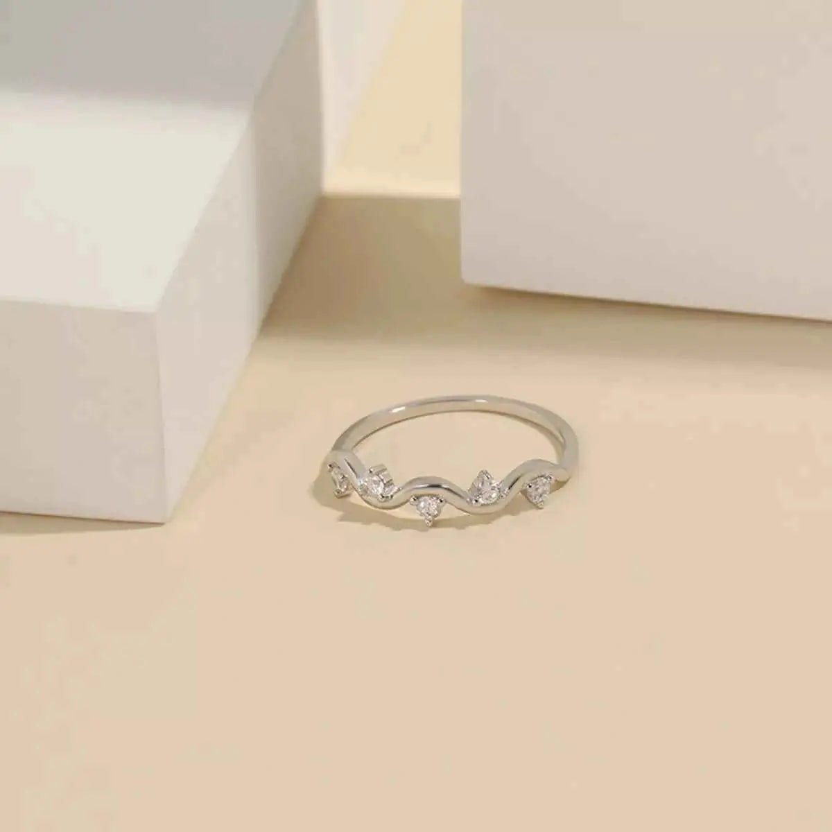 925 Sterling Silver Zircon Wave Ring - SmileBen