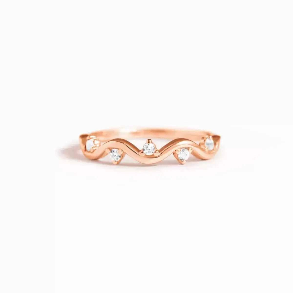 925 Sterling Silver Zircon Wave Ring - SmileBen