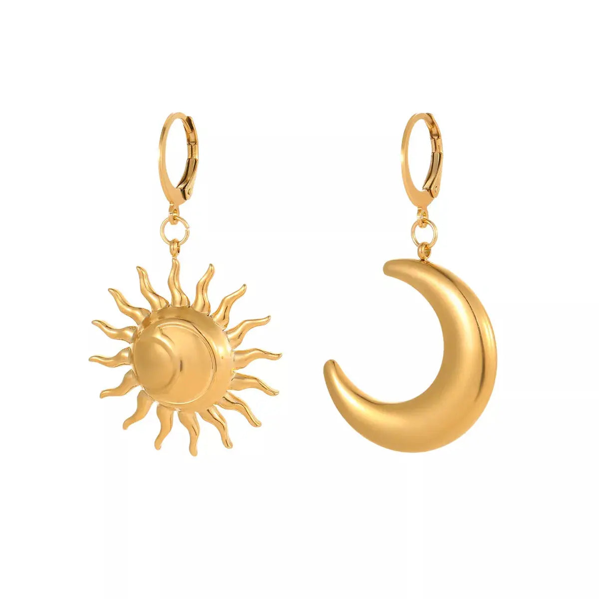 18K Gold-Plated Asymmetrical Sun & Moon Earrings - SmileBen