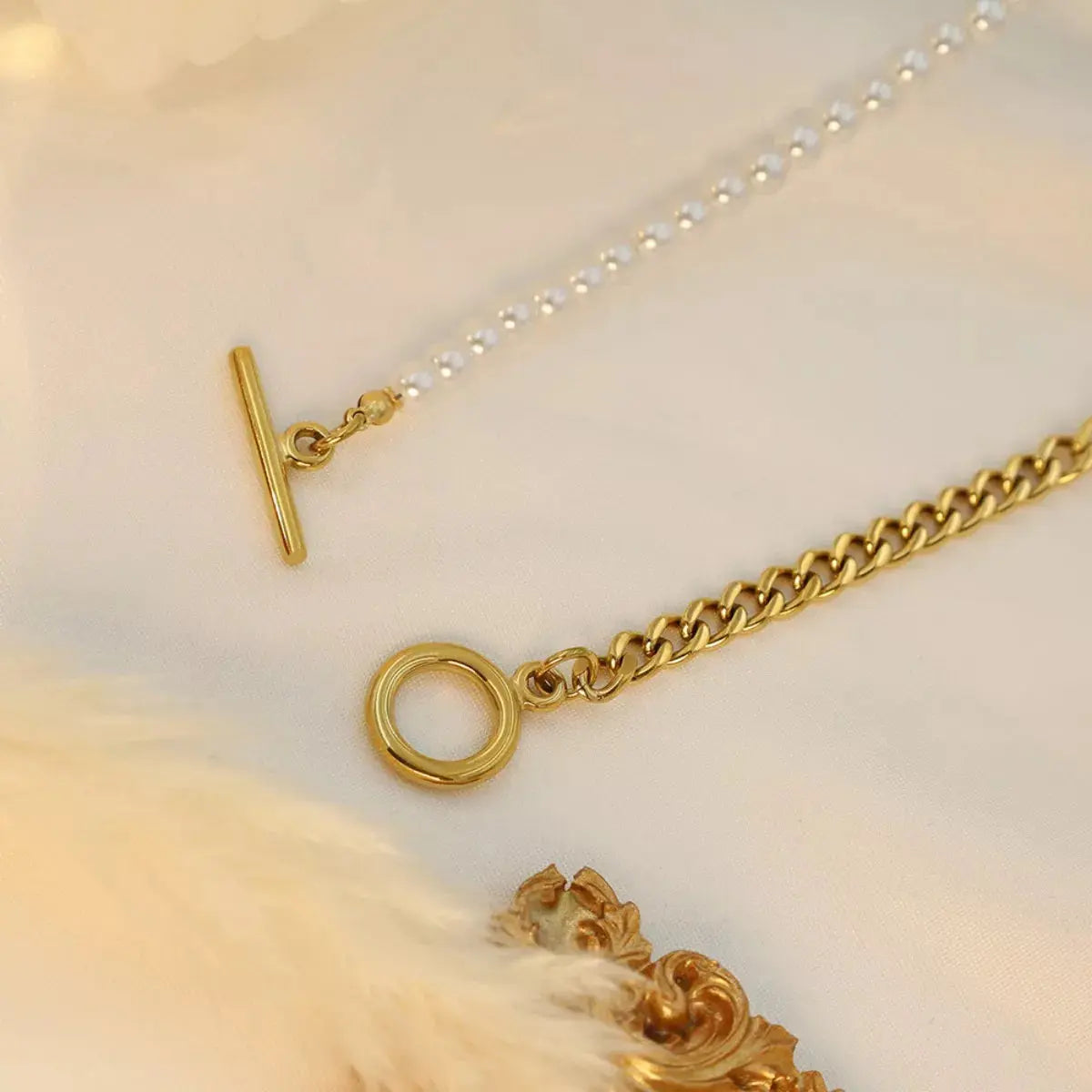 18K Gold-Plated Pearl Toggle Necklace - SmileBen