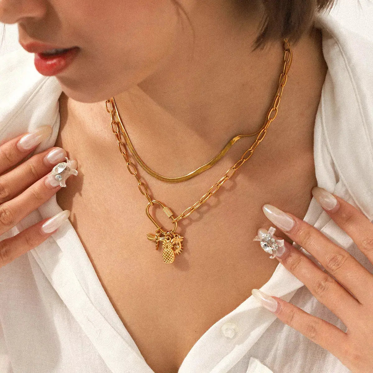18K Gold-Plated Lock Chain Necklace - SmileBen