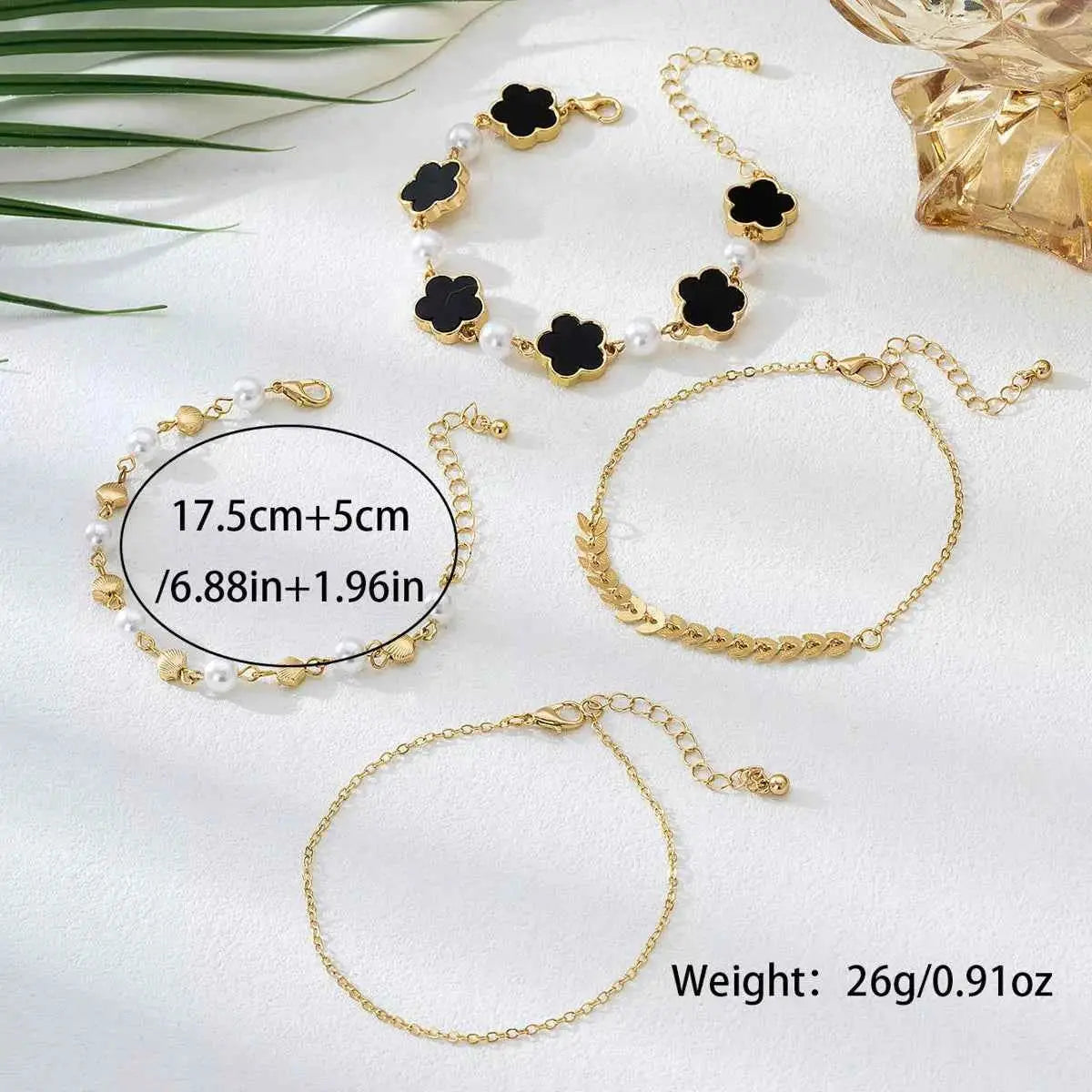 4-Piece 18K Gold-Plated Alloy Resin Bracelet