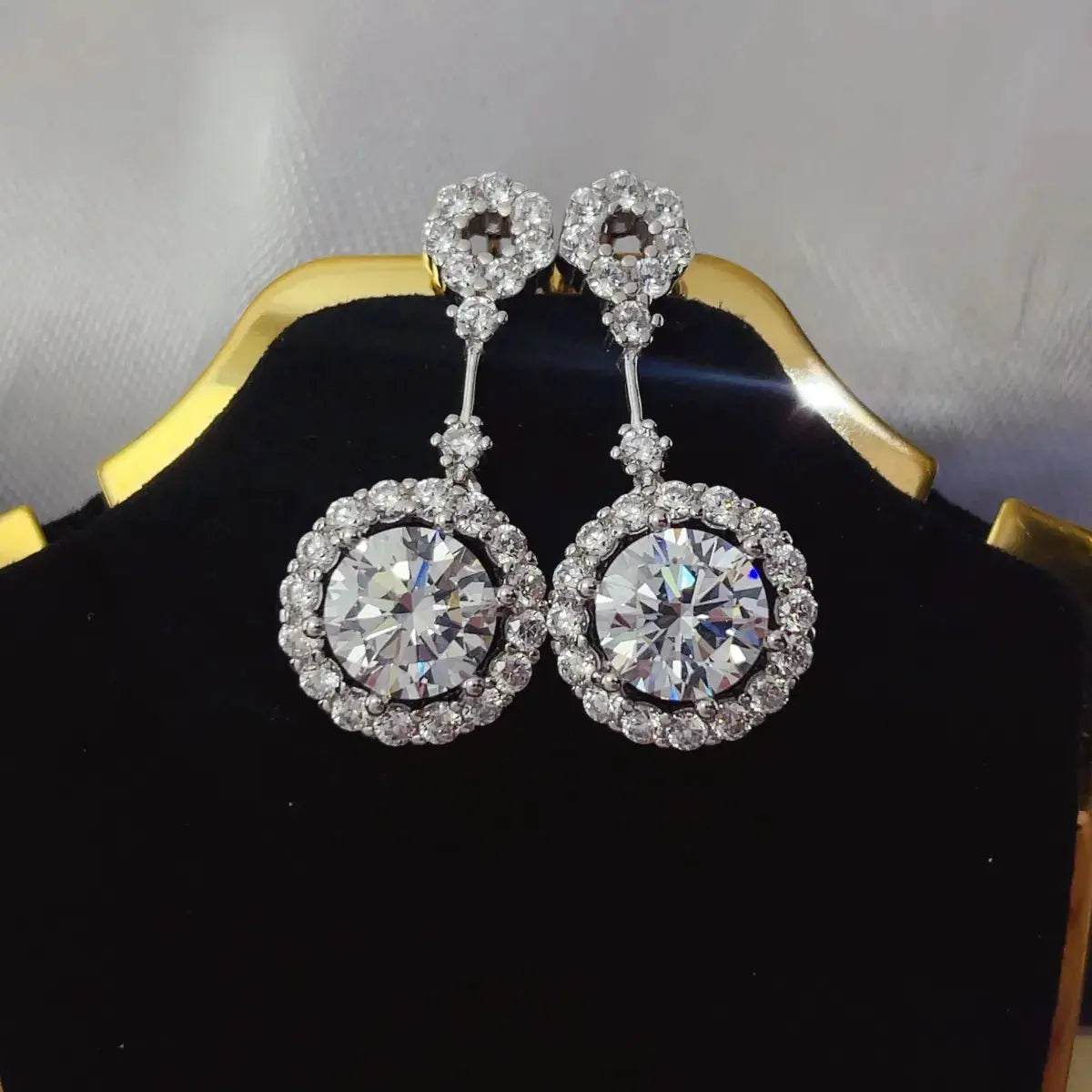 4 Carat Crystal Drop Dangle Earrings with Round Halo Design - SmileBen
