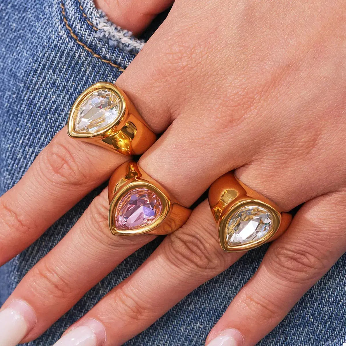 18K Gold-Plated Teardrop Zircon Ring - SmileBen