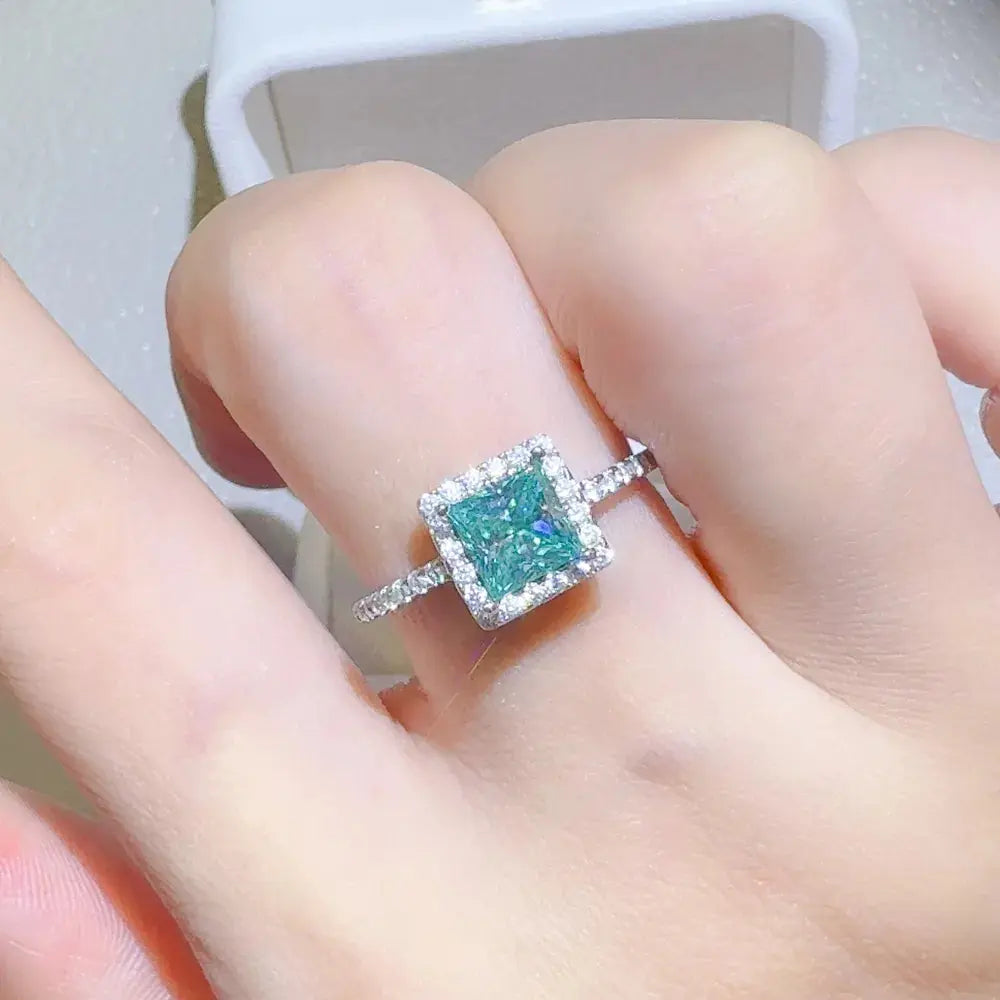 2 Carat 925 Sterling Silver Moissanite Square Shape Ring - SmileBen