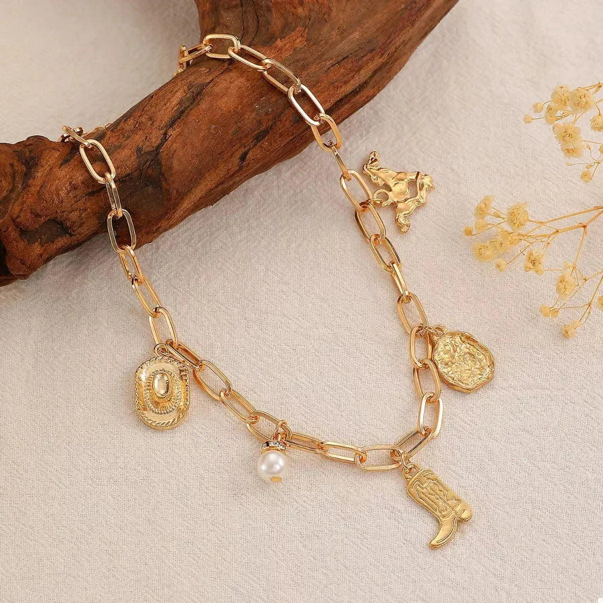 18K Gold-Plated Charm Necklace and Bracelet Jewelry Set - SmileBen