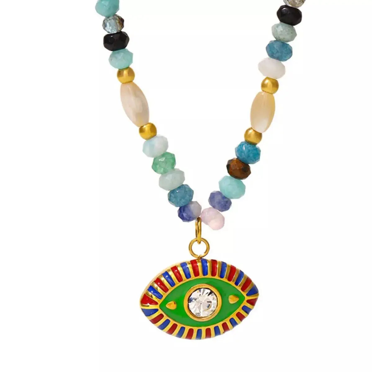 Zircon Bead Evil Eye Pendant Necklace - SmileBen