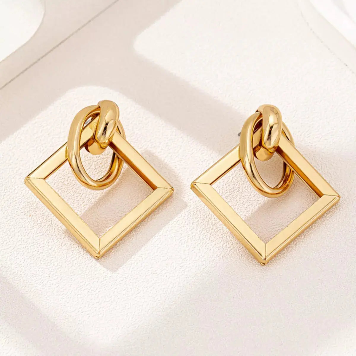 18K Gold-Plated Geometric Square Hoop Earrings - SmileBen