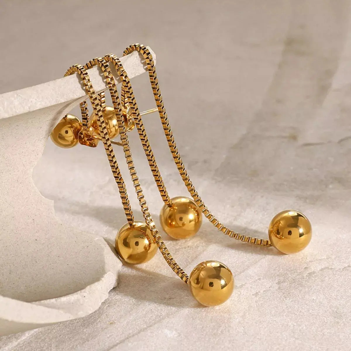 18K Gold-Plated Ball Drop Earrings - SmileBen