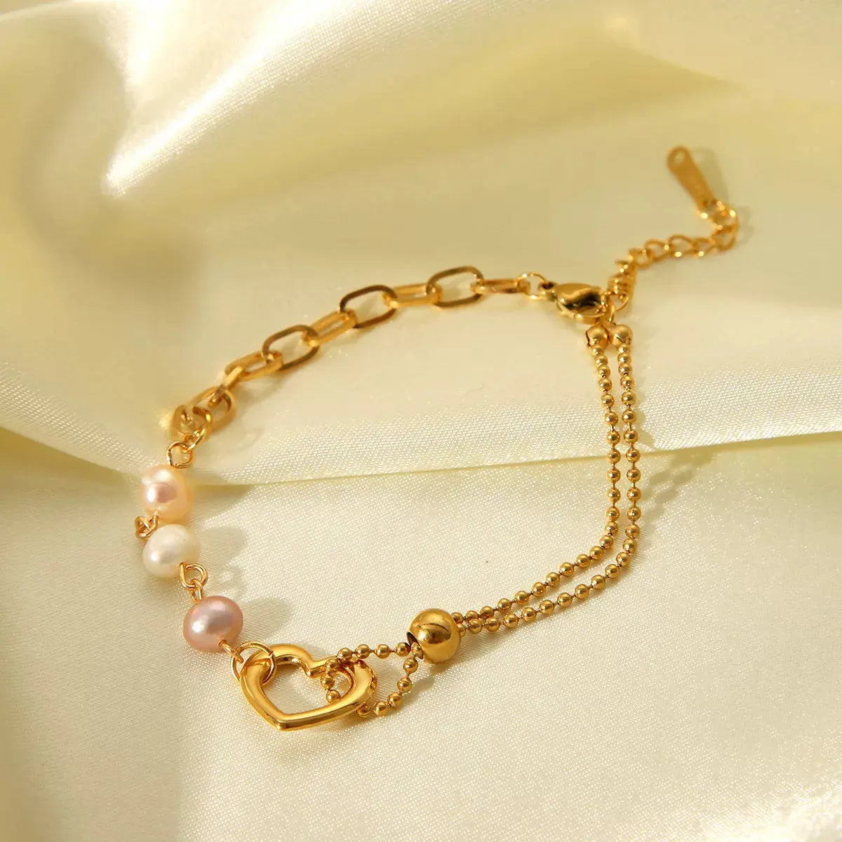 18K Gold-Plated Heart Pearl Bracelet - SmileBen