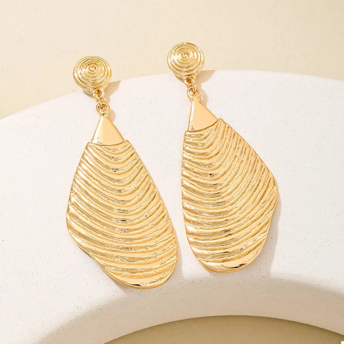 18K Gold-Plated Textured Dangle Earrings - SmileBen