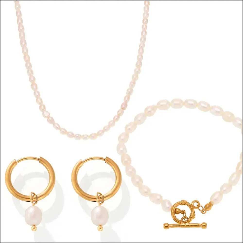 Pearl Necklace, Bracelet and Earrings 4-Piece Jewelry Set - SmileBen