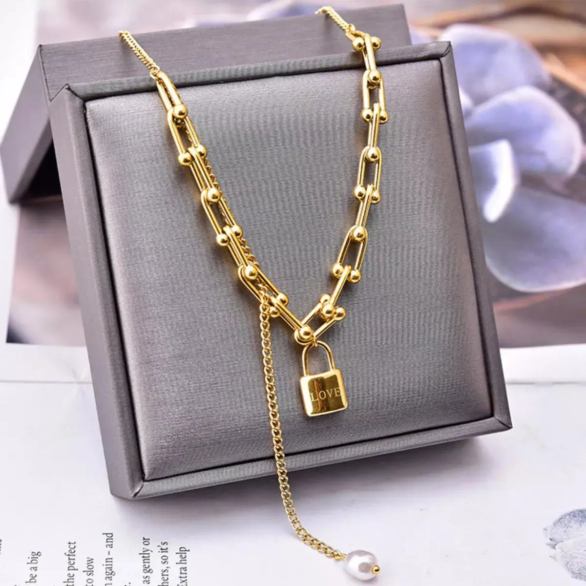 18K Gold-Plated Lock Pendant Necklace - SmileBen